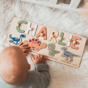 Dinosaur Name Puzzle, Baby Boy, 2 Years Old, Personalized Gift, Montessori Toy, Easter Gifts For Kids, Custom Puzzle, Dino Baby Shower image 1