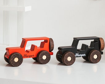 Ensemble de petites voitures personnalisé, cadeau pour bébé garçon, jouets sensoriels Jeep en bois pour les tout-petits, cadeau souvenir de 1er anniversaire, cadeau pour garçon de 2 ans, cadeaux de Pâques