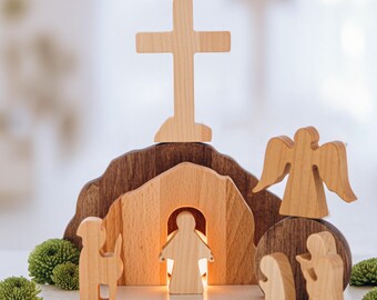 Ostertischdekor Auferstehung von Jesus Szene Leere Grabanzeige Er ist auferstanden Osterkunst Wiederverwendbare Osterdekoration Christliche Religiöse Geschenke