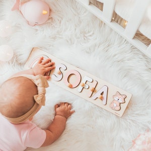 Baby Girl Gift Personalized, 1st Birthday, First Easter, Nursery Decor, Montessori Toy, New Girl, Baptism Gift, Wooden Toys For Toddlers image 1