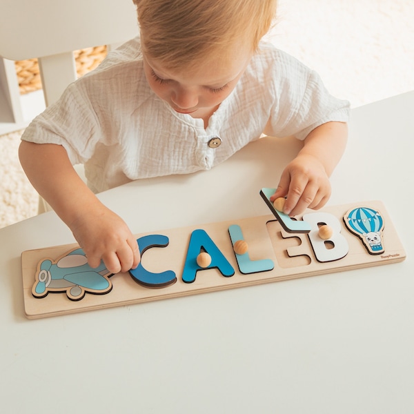 Baby Boy Name Puzzle With Plane at Extra Charge Keepsake Gift Personalized 1 Year Old Boy Custom Nephew Gift Easter Gifts For Toddlers