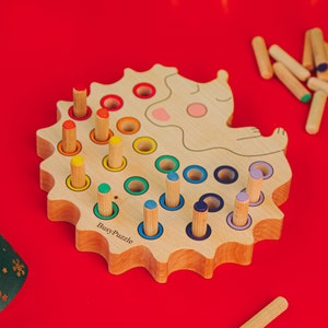NUR 3+ JAHRE ALTER Igel mit Nadeln, Montessori Sensorisches Spielzeug, Kleinkind-Fidget-Spielzeug, Babyspielzeug, Feinmotorikspielzeug, Holzspielzeug