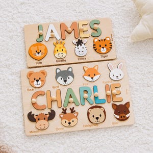 Animal Name Puzzle by Busy Puzzle | 1st Birthday, Baby Shower, Easter Gift | Girl and Boy | Custom and Personalized