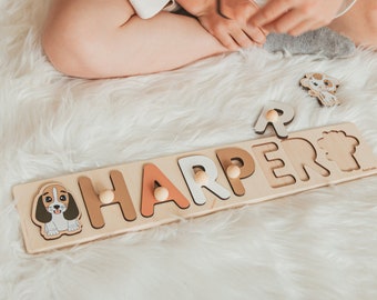 Natural Wooden Name Puzzle, Personalized Easter Gifts