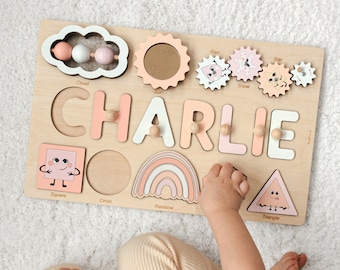 Personalized Busy Board. 1st Birthday Girl Gift. Montessori Board For Toddlers. Wooden Sensory Toys. Educational Toy. Custom Niece Gift.