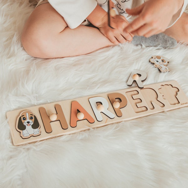 Natural Wooden Name Puzzle, Personalized Easter Gifts