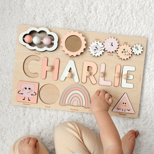 Personalized Busy Board. 1st Birthday Girl Gift. Montessori Board For Toddlers. Wooden Sensory Toys. Educational Toy. Custom Niece Gift.