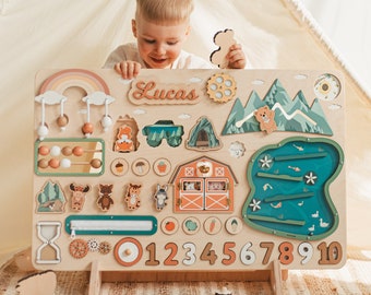 Tavola occupata nel bosco, tavola personalizzata 1 2 3 anni, regalo per neonato, tavola Montessori personalizzata, giocattoli per bambini in legno, regalo di Natale per bambini