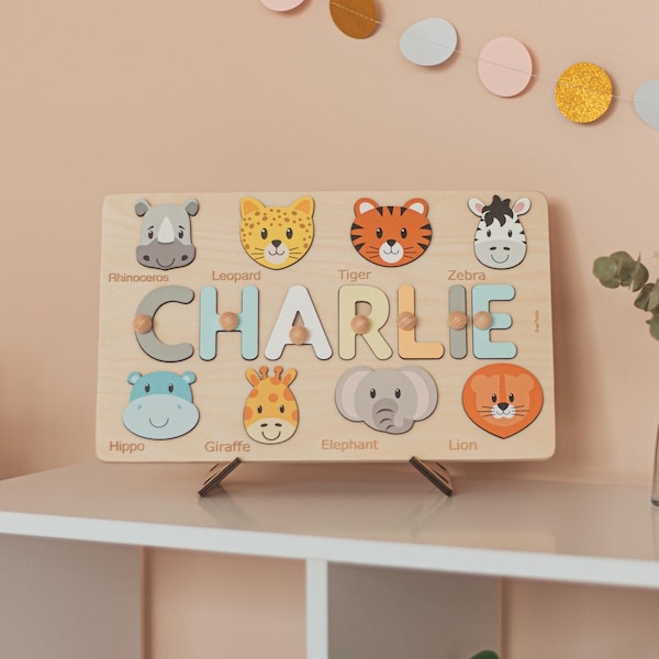 Name Puzzle with Animals, Personalized Puzzle, Christmas Gifts For Toddlers, Custom Animal Toy, Montessori Toys, First Birthday Boy