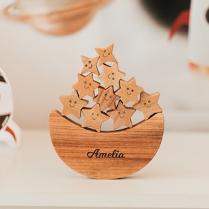 Personalized Gifts For Kids, Balance Moon Toy With Stars, Birthday Girl, Toddler Wooden Toys, Montessori Balancing Game, Engraved Name Sign image 4