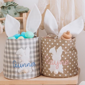 Baby-Osterkorb. Personalisierte Osterkorb Mädchen oder Junge. Gestickte Ostern Tasche für die Osterjagd. Geschenke für Kinder. Wiederverwendbare Tasche zu Ostern.