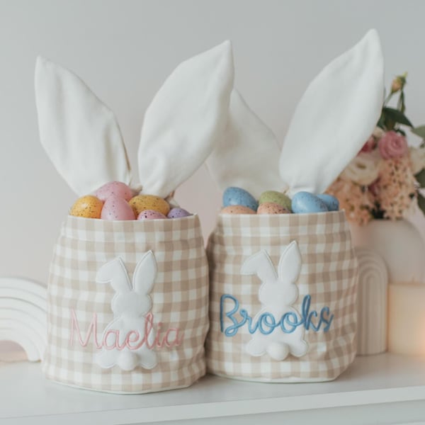 Personalized Easter Basket: Embroidered Bunny Bag, Kids Easter Egg Hunt
