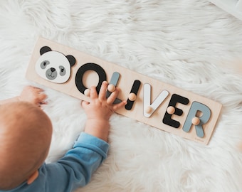 Personalized Name Puzzle With Animals, Baby Easter Gift, Baby & Toddler Toys, Montessori Toys 1 Year Old, Woodland Animal Nursery Decor