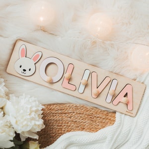 Name Puzzle With Animals, First Easter Gift, Montessori Toys, Baby Girl Personalized Gift, Custom Puzzle Board, Sensory Toys For Toddlers