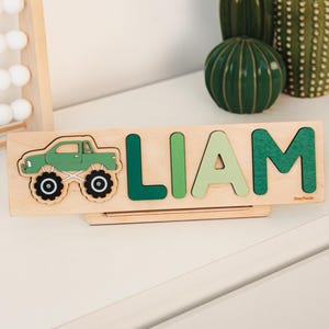 Unique Name Puzzle with Flower Christmas Personalized Gift for Baby and Toddler Natural Wooden Puzzle First Birthday Gift Montessori Toys