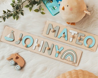 Wooden Name Puzzle Baby Boy Gift Personalized Puzzles For Toddlers Montessori Toys Birthday Gift For Kids Baby Shower Gift Baptism Gifts