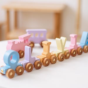 Personalized Baby Train Toy Pink Wooden Train With Name Unique Baby Girl Gift 1st Birthday Gift Christening Girl Montessori Toy for Toddlers