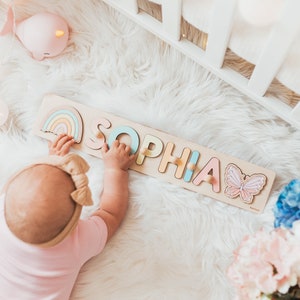 Personalized Name Puzzle for Toddlers – Montessori Wooden Toy – Custom Baby Gift for 1st Birthday – Busy Board Style Puzzle for Kids