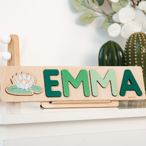 Unique Name Puzzle with Flower Christmas Personalized Gift for Baby and Toddler Natural Wooden Puzzle First Birthday Gift Montessori Toys
