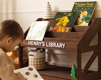 Personalized Montessori Bookshelf for Kids, Wooden Toddler Bookcase, Front Facing Book Display, Nursery Book Storage, Playroom Furniture