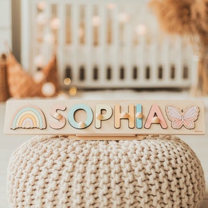 Personalized Name Puzzle. Baby Easter Gift. Wooden Toddler Toy. Baby Shower Gift. Newborn Girl Name Sign. Custom Name Puzzle With Pegs.