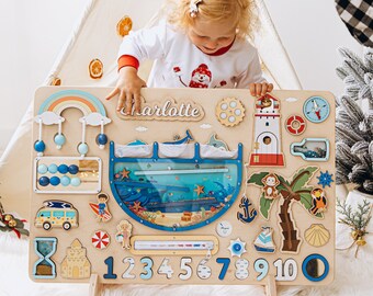 Toddler Christmas Gift Personalized Large Montessori Busy Board, Kids Fidget Toy, Sensory Activity Board, Ocean Nursery Decor, 1st Birthday