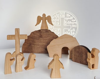 Jesus is Risen, Resurrection Scene, Easter Nativity Set, Wooden Easter Home Decor, Easter Family Gifts, Holiday Decoration
