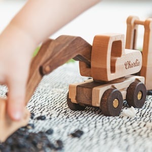 Wooden Toy Excavator. Collect Construction Cars. Personalized Birthday Boy Gift. Fidget Toys For Toddlers. Sensory Toys For Kids. Baby Toys.
