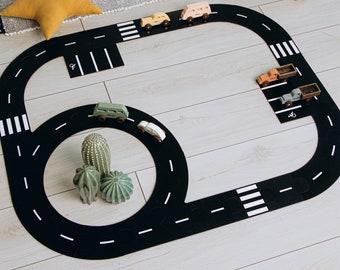 Wooden Road Track For Cars. Toddler Pretend Play Toys.