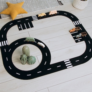 Wooden Road Track For Cars. Toddler Pretend Play Toys.