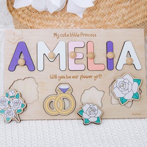 Will You Be Our Flower Girl Name Puzzle - Flower Girl Proposal Gift - Personalized Flower Girl Gift