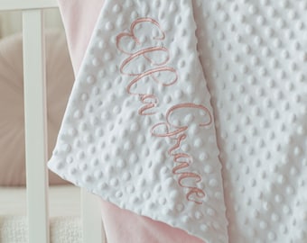 Coperta per neonata, regalo di battesimo personalizzato, coperta Minky personalizzata con nome, coperta da ricamo, coperte swaddle, regalo per baby shower