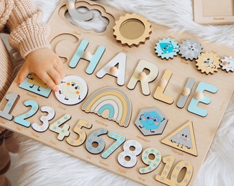 Personalized Montessori Busy Board Name Puzzle Toy for Kids Wooden Toddler and Baby Toys Activity and Sensory Board Easter & Birthday Gifts