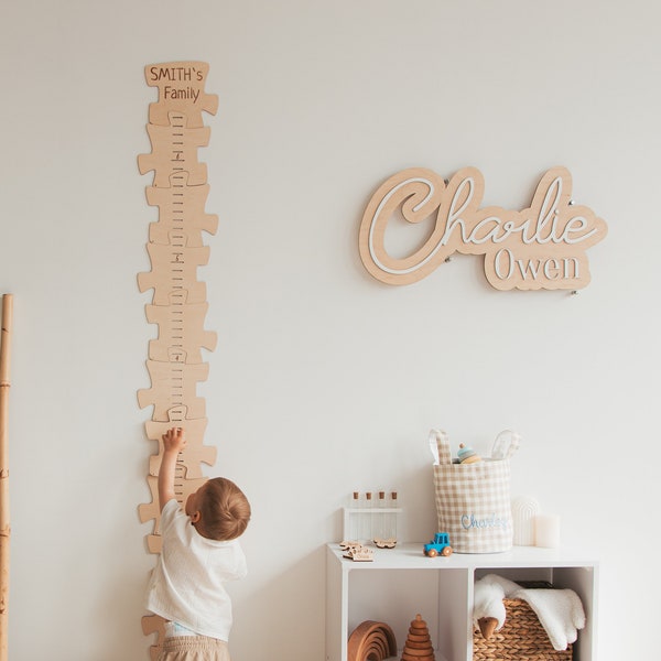 Tableau de croissance personnalisé, règle de croissance en bois pour enfants, tableau de hauteur de famille avec nom, décoration murale de chambre d'enfant personnalisée, cadeau d'anniversaire unique pour les enfants