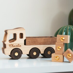 Wooden Truck with Blocks Collect Construction Cars Eco-Friendly Baby Boy Gift Handmade Toy for Toddlers Montessori Dump Truck Toy with Name