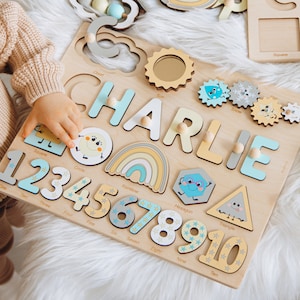 Personalized Busy Board Custom Birthday Baby Gift Wooden Name Puzzle Educational Toys For Kids Montessori Board Sensory Toys For Toddlers image 5