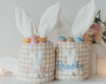 Panier de Pâques personnalisé pour garçons et filles. Cadeaux de Pâques pour bébé. Paniers Pour La Chasse Aux Oeufs De Pâques. Sac de Pâques brodé personnalisé. Cadeau lapin pour les enfants.