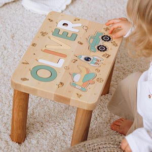 Wooden Name Puzzle Stool Toddler Step Stool 1 2 3 Years Old Custom Gifts For Kids Baptism Boy Gift 1st Birthday Gift Eco Friendly Toys