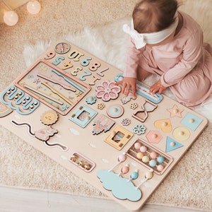 Educational Maxi Board, Baby Girl Personalized Board, Toddler Montessori Toys, First Birthday Gift, Sensory Activity Toy, Wooden Busy Board