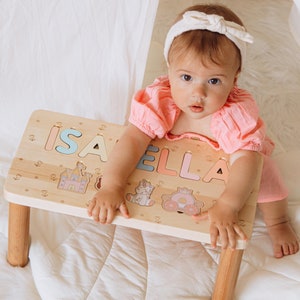 Children&#39;s Personalized Step Stool with Puzzle Piece Custom Name Puzzle Stool Montessori Helper For Kids  Christmas Gift for Toddlers