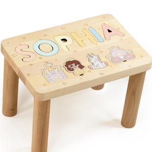 Cute Children&#39;s Step Stool Kids Helper Chair Custom Birthday Gifts Girl Nursery Furniture Educational Gift Christmas Gift Puzzle Step Stool