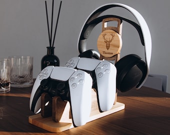 Soporte para auriculares y controlador. Regalo personalizado para marido. Regalo de San Valentín de jugador para él. Accesorios para auriculares. Decoración de la sala de jugadores.