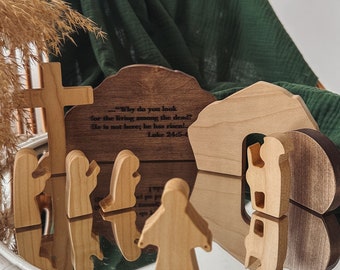 Wooden Easter Story, Resurrection Scene, Easter Religious Gifts, Holiday Home Decor, Christian Rustic Decor, Empty Tomb Set, Jesus is Risen