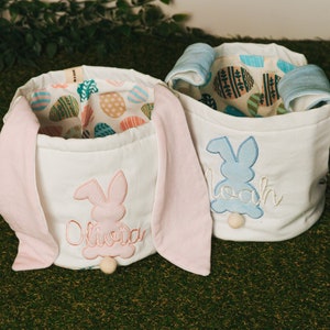 Kinder Osterkorb Gestickter Namenskorb Ostern Baby Mädchen und Jungen Korb Personalisierter Osterhasenkorb Benutzerdefiniertes Ostergeschenk für Kinder