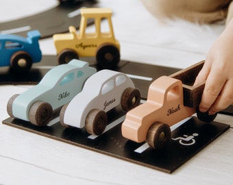 Collectible Toy Cars With Child Name. Toy Car Track. Wooden Toys For Toddlers. 1st Birthday Boy Gift. First Easter Gift Personalized.