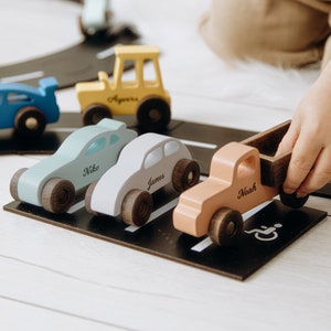 Collectible Toy Cars With Child Name. Toy Car Track. Wooden Toys For Toddlers. 1st Birthday Boy Gift. First Easter Gift Personalized.