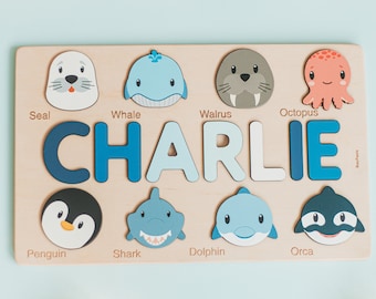 Name Puzzle With Animals Ocean Nursery Personalized Montessori Board Toys For Toddlers Custom Birthday Gift For Kids Educational Baby Toys