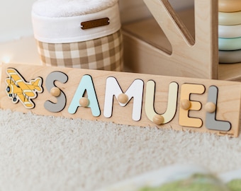 Personalized Name Puzzle, Twin Baby Gifts, First Easter Gift, Baby Boy And Girl Gift, 1st Birthday Gift, Nursery Decor, Montessori Board
