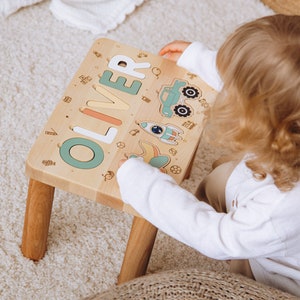Name Puzzle Step Stool Bench Gifts for Toddlers Stools with Name Customized Personalized Kids Name Bench Children&#39;s Puzzle Birthday Gift