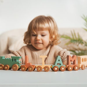 Boho Personalized Train Train Name With Magnets First Birthday Gift Baby Toys Wooden Train With Railway Fidget Toys For Kids Nursery Decor image 1